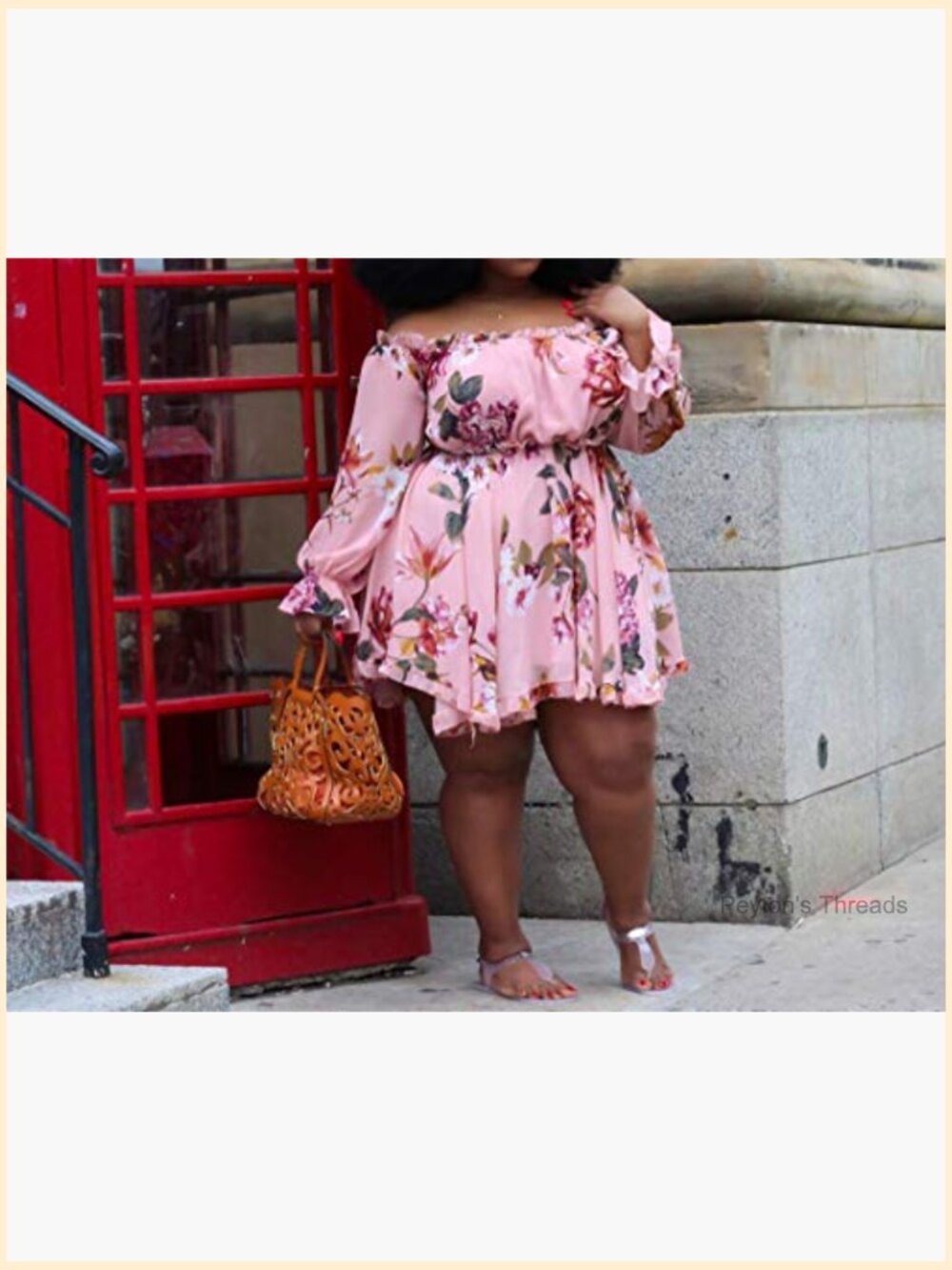 Plus Size Floral A-Line Midi Dress Long Sleeve Sweet Cute Print - Picture 3 of 5